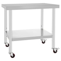 KFFKFF Stainless Steel Work Table 36 x 30 x 34 Inch, 700 LBS Capacity with Wheels, Adjustable Heights, Durable Food Prep Table for Commercial Kitchens and Restaurants, Silver