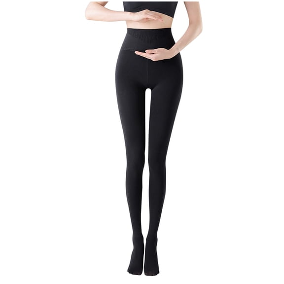qelini Tights for Women Fleece Lined High Waisted Fake Translucent Warm Pantyhose Stretch Footed Leggings