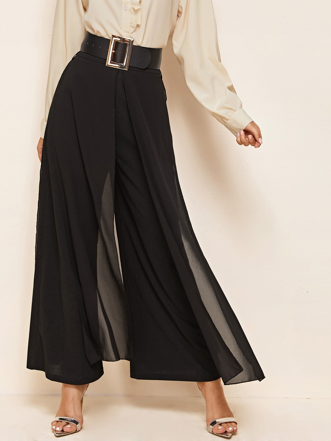 Women's Split Skirt Overlay Buckle 