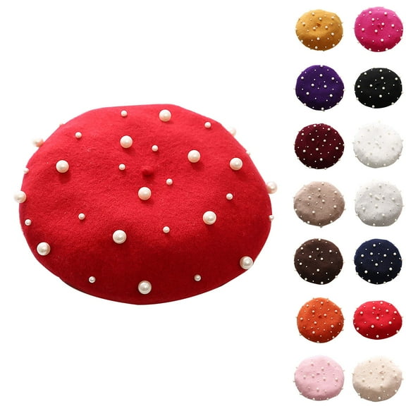 French Style Beret with Pearl Accent Women's Fashion Knit Cap for Casual Wear