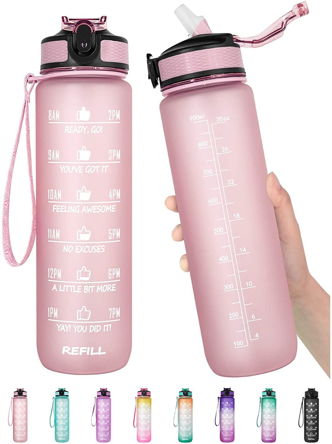 32 oz Motivational Fitness Plastic Water Bottle with Straw & Time Maker,  BPA-free for Girls, Boy, Cycling, School & Office 