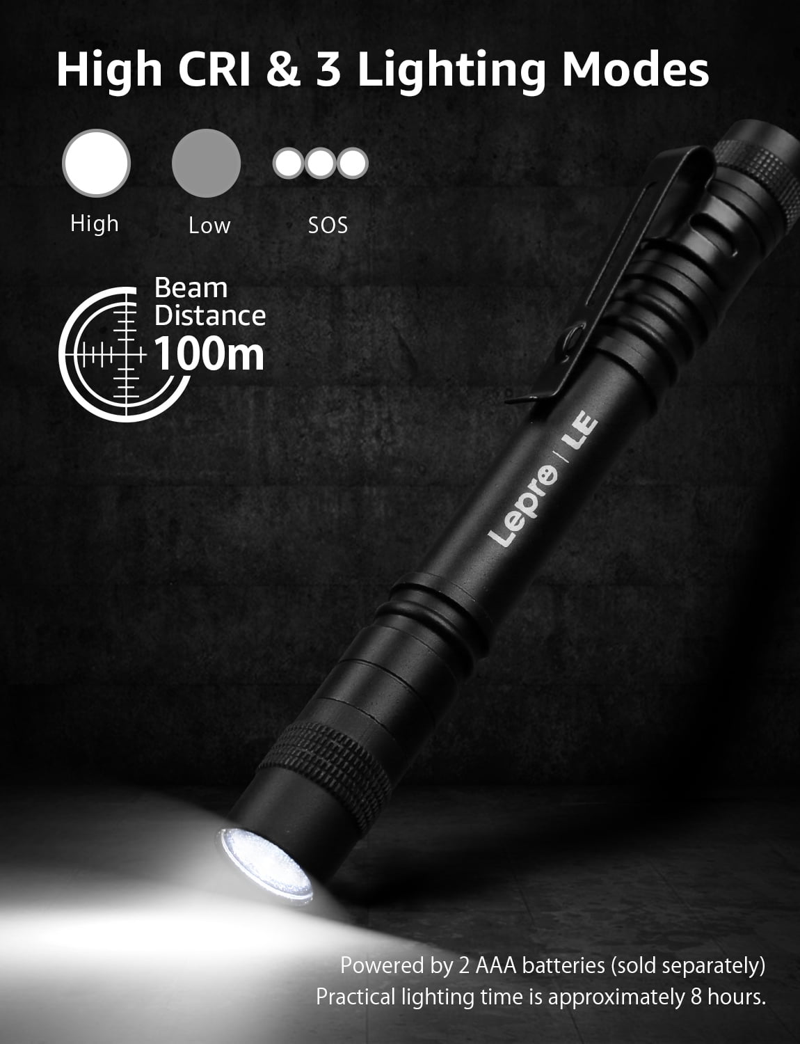 Lepro 2-Pack LED Pen Flashlights, Mini Waterproof Pocket Light with Clip, for Inspection, Work, Repair, Powered by 2*AAA