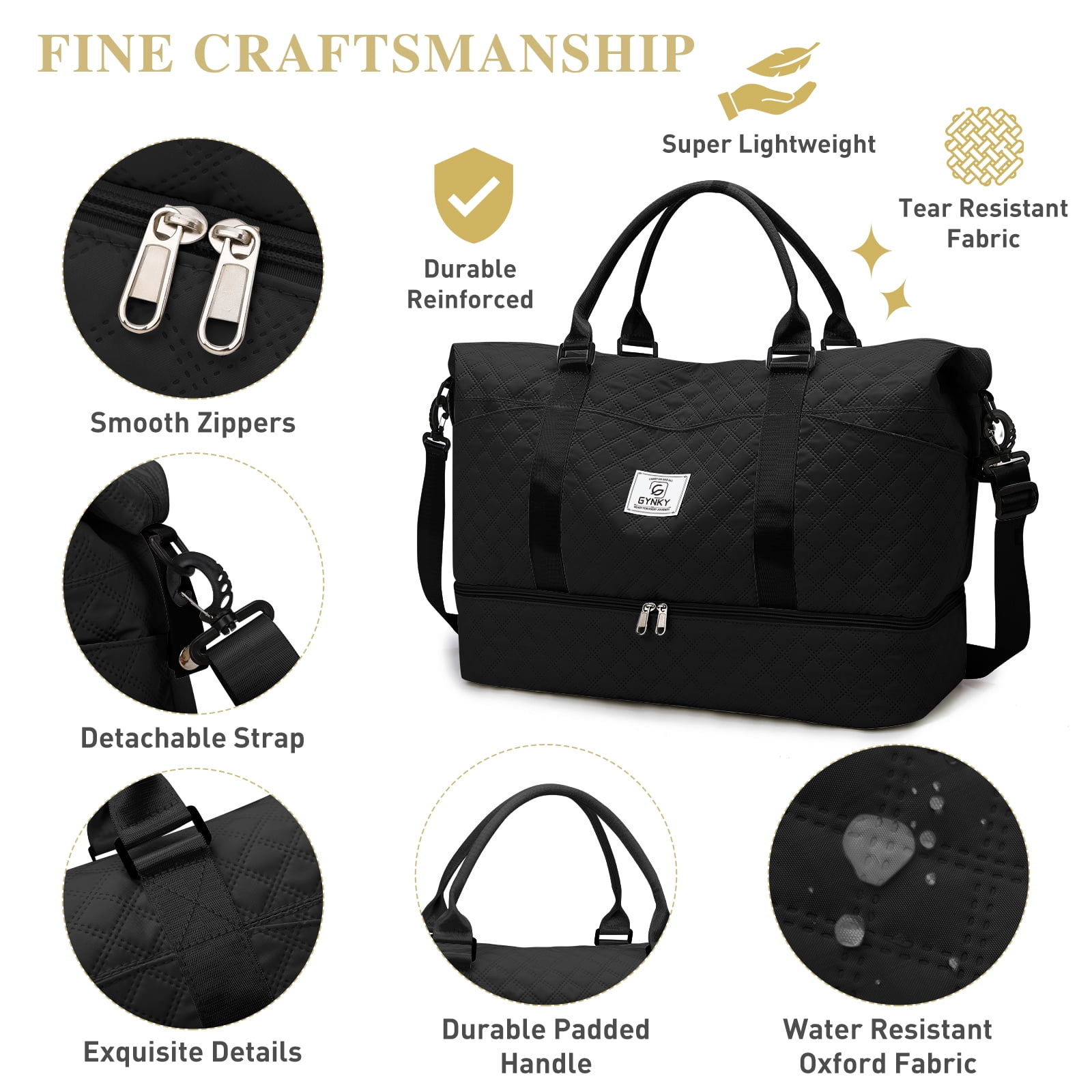 Gynky Travel Duffle Bag Weekender Bags for Women with Shoe Compartment Carry on Overnight Bag Gym Duffel Bag with Wet Pocket Hospital Bags for Labor and Delivery
