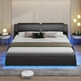 thumbnail image 4 of King Bed Frame with RGB Led Lights & Charging Ports,Modern Faux Leather Upholstered Platform Bed with Headboard Wave Like Curve Low Profile Bed,Wood Slats Support,Squeak Resistant,Black, 4 of 9