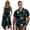 Bamboo Leaves, variant on Couples Outfits Matching Sets Summer Button-Down Shirt for Men Blue Palm Leaf Polyester Workwear and Summer Hawaiian Sundress Size 5XL Women's Round Neck Dress