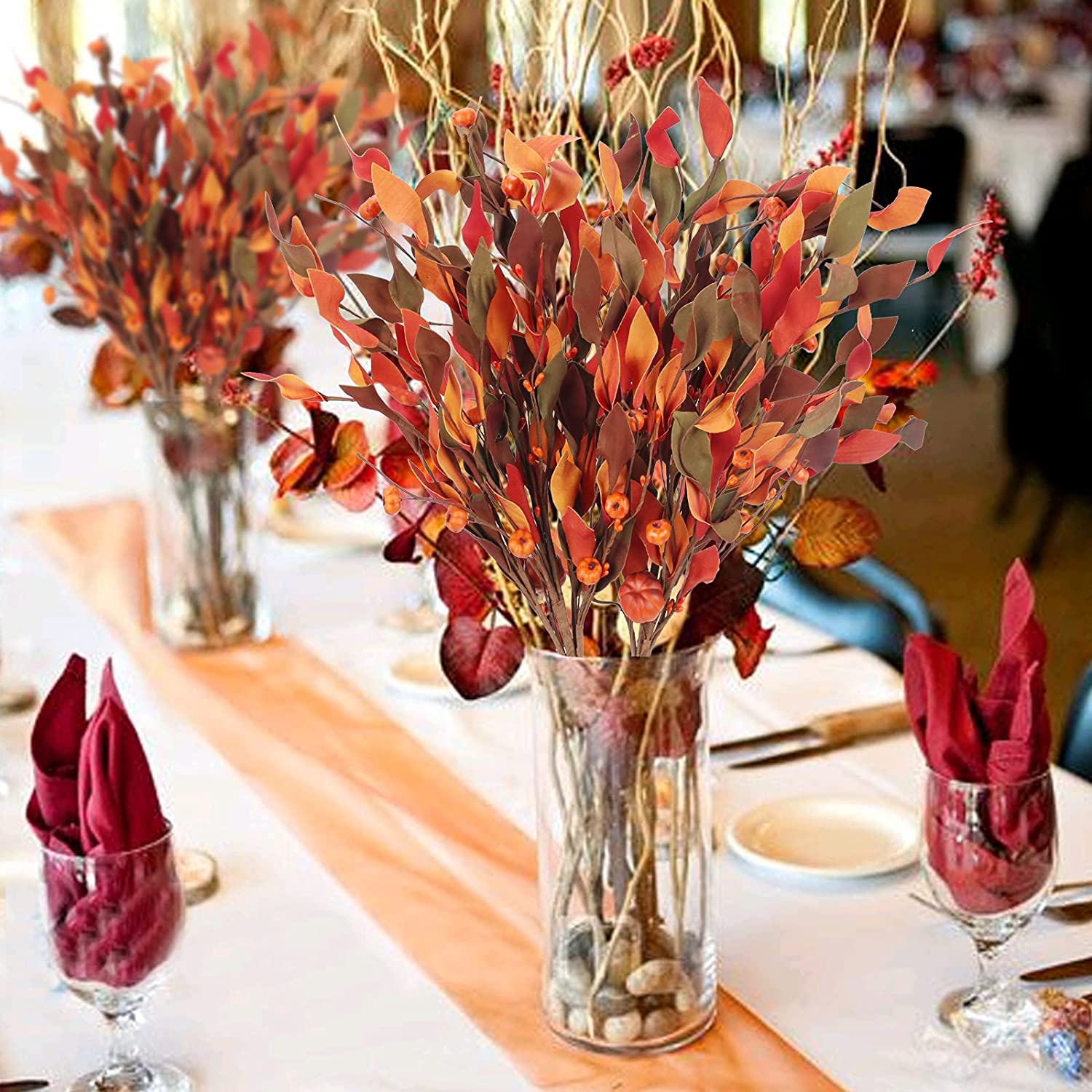 Artificial Fall Flowers Arrangement with Small Pumpkin Fake Autumn Leaves Fall Stems for Vase Dried Flowers Bouquet for Autumn Winter Home Kitchen Party Decoration