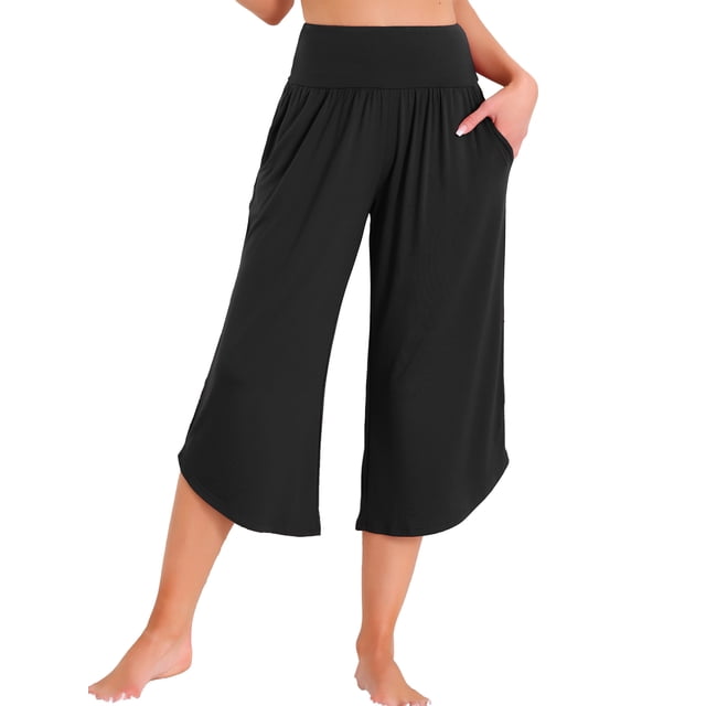 Pantalones de yoga de pierna ancha para mujer INSPIRE CHIC con bolsillos, pantalones cortos casuales para entrenamiento, talla XS, color negro