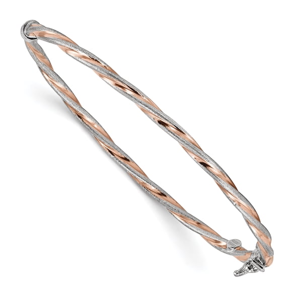 925 Sterling Silver Rose Tone Twisted 3mm Hinged Bangle Bracelet