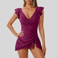 thumbnail image 1 of ylioge One-Piece Swimsuits for Women Deep V Neck Ruffle Tankini Bathing Suits Ladies Trendy Solid Sleeveless Backless Dresses Swimwear Sets, 1 of 5