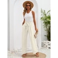 thumbnail image 5 of Chiclily Women Wide Leg Pants with Pockets High Waist Loose Belt Flowy Casual Trousers, US Size Small in Ivory, 5 of 9