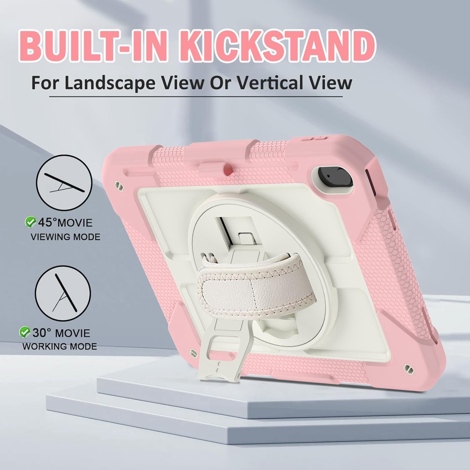 BMOUO Case for iPad (A16) 11th Generation 11" 2025/iPad 10th Generation 10.9 inch 2022, 360 Rotating Stand & Pencil Holder & Hand & Shoulder Strap Shockproof iPad 11th/10th Generation Case, Pink