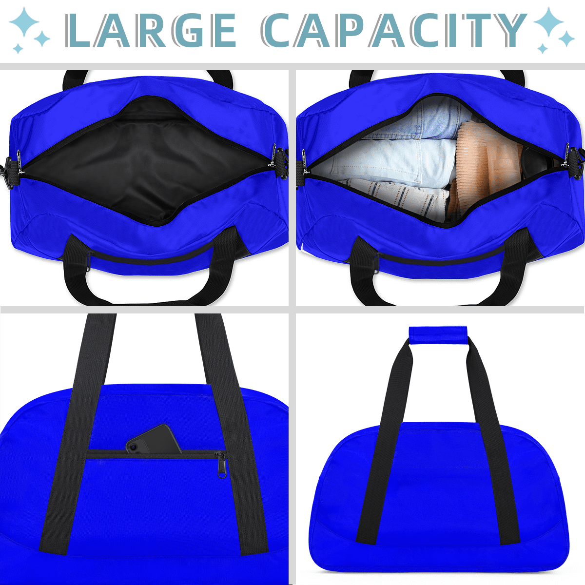 Herdesigns Blue Sports Duffle Bag for Women & Men, Gym Bag Dance Bag Overnight Bag Carry On Weekender Travel Bag