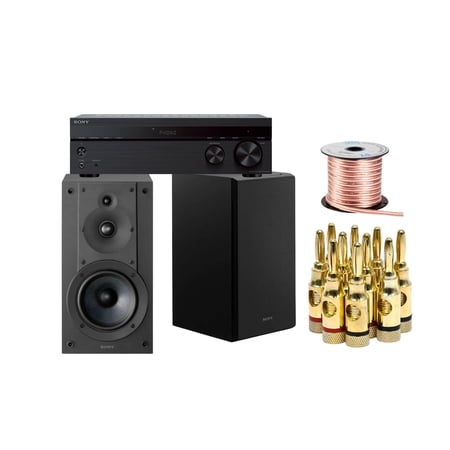 Sony 2-Channel Stereo Receiver with SS-CS5M2 Bookshelf Speakers (Pair, Black) and Accessories Bundle (5 Items)