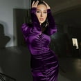 thumbnail image 5 of Sexlip Velvet Bodycon Dress for Women Sweetheart Neck Puff Long Sleeve Ruched Slim Fit Maxi Dress Y2k Party Clothes Purple M, 5 of 9