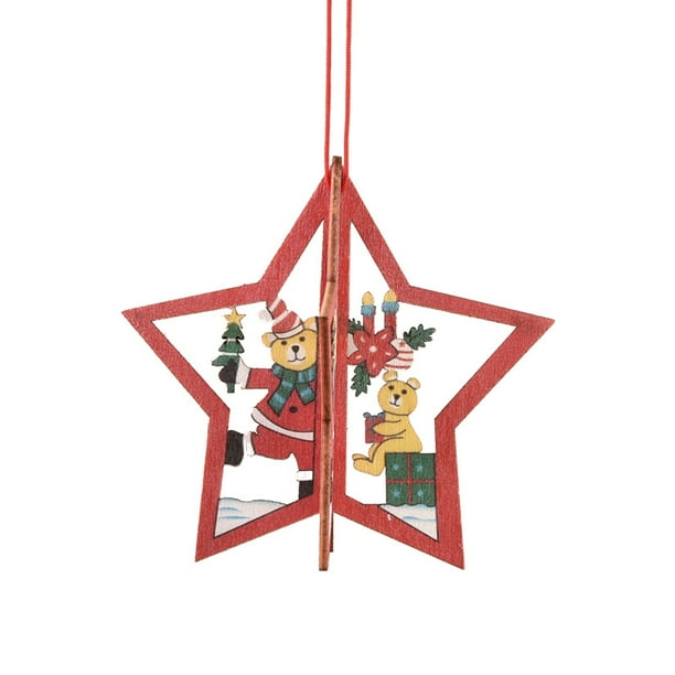 Adorno colgante de madera 3D 2D para Navidad, estrella para árbol de Navidad, colgantes para Navidad, regalos de Año Nuevo, decoración para fiestas y el hogar