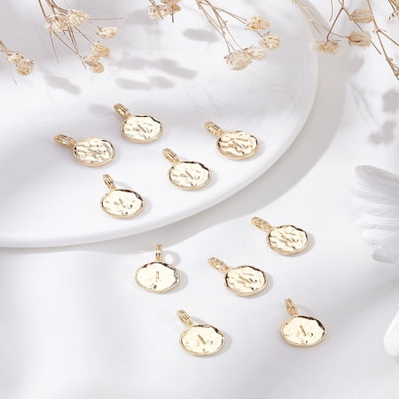 10pcs Alloy Pendants Cadmium Free & Nickel Free & Lead Free Flat Round with Alphabet Real 18K golden Plated Letter I 17x11.5x1.5mm Hole: 2.5mm
