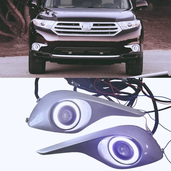 LED Fog Light White Halo Angel Eyes Rings Projector For 11-13 Toyota Highlander