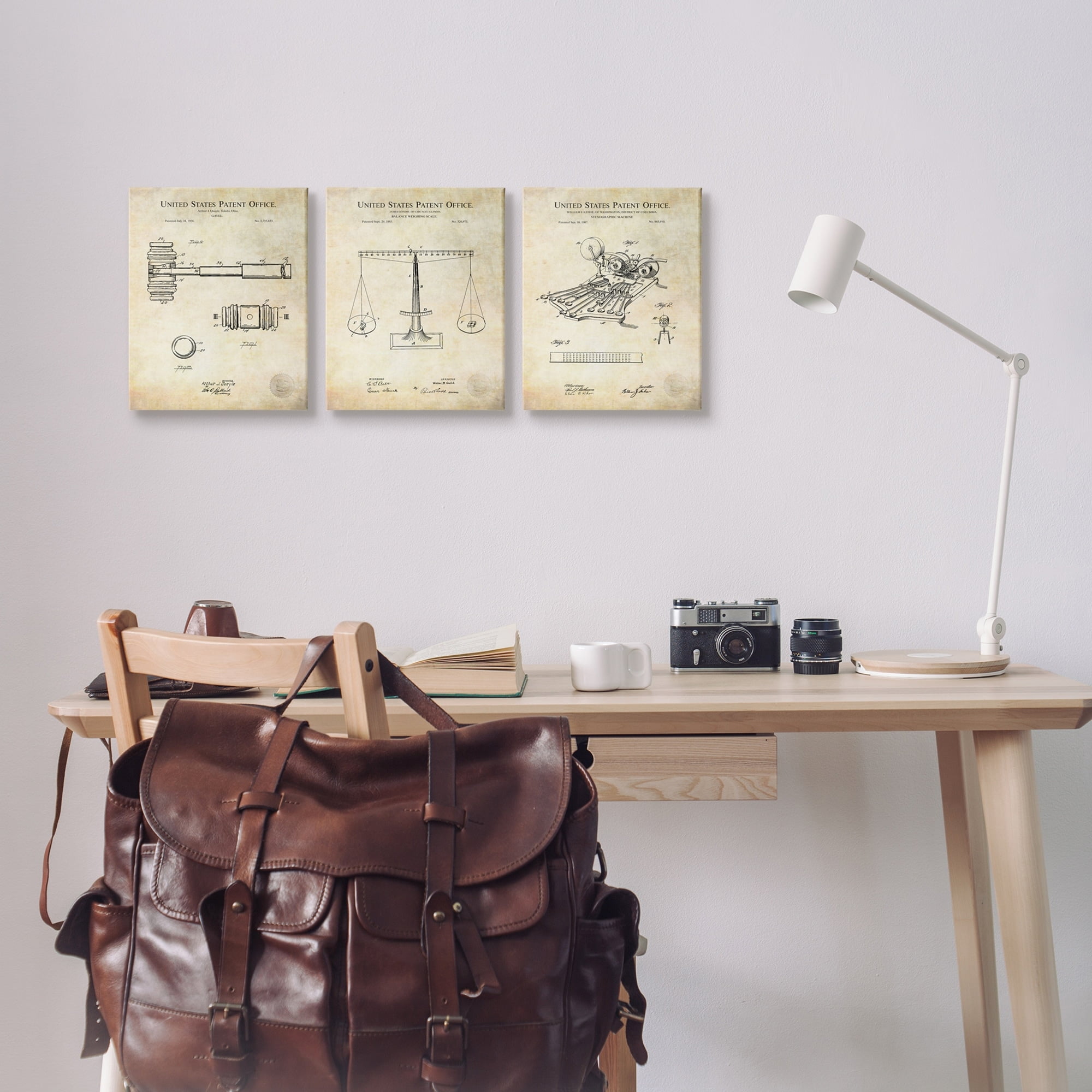 Stupell Industries Vintage Courtroom Patents Judge Scale Gavel and Stenograph Canvas Wall Art, 24 x 30, Design by Karl Hronek