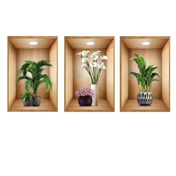 Wall Stickers 3 Pcs Set Green Plants Mural 3D Art Home Decor Vinyl Peel and Stick 12"x18"
