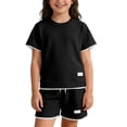 thumbnail image 2 of SGFCWSX Boys 2 Piece Outfits Waffle Knit Short Sleeve T-shirt and Shorts Set Summer Casual Athletic Clothes with Pockets Black Size 10, 2 of 7
