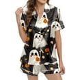 thumbnail image 3 of Women's Halloween Print Pajama Set Casual Sleepwear Short Sleeve Button Down Shirt and Shorts Comfortable Summer Loungewear Outfit, 3 of 7