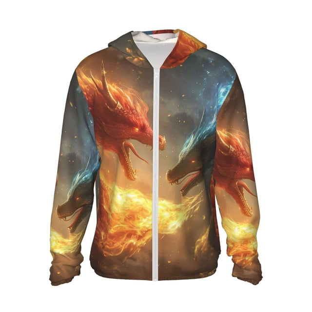 Fotbe Red And Blue Fire Dragon B Chaqueta con Protección Solar UPF 50+ para Hombre y Mujer, Camisa con Capucha y Bolsillos-XX-Large