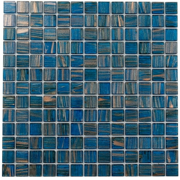 Celestial 12 in. x 12 in. Glossy Yale Blue and Gold Glass Mosaic Wall and Floor Tile (10 sq. ft./case) (10-pack)