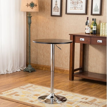 Round bar Table, Height Adjustable Coffee Table Pub Table, MDF Tabletop with Metal Leg, for Dining Coffee Home Bar Bistro, 24“ DIA x 26”-36“H, Black