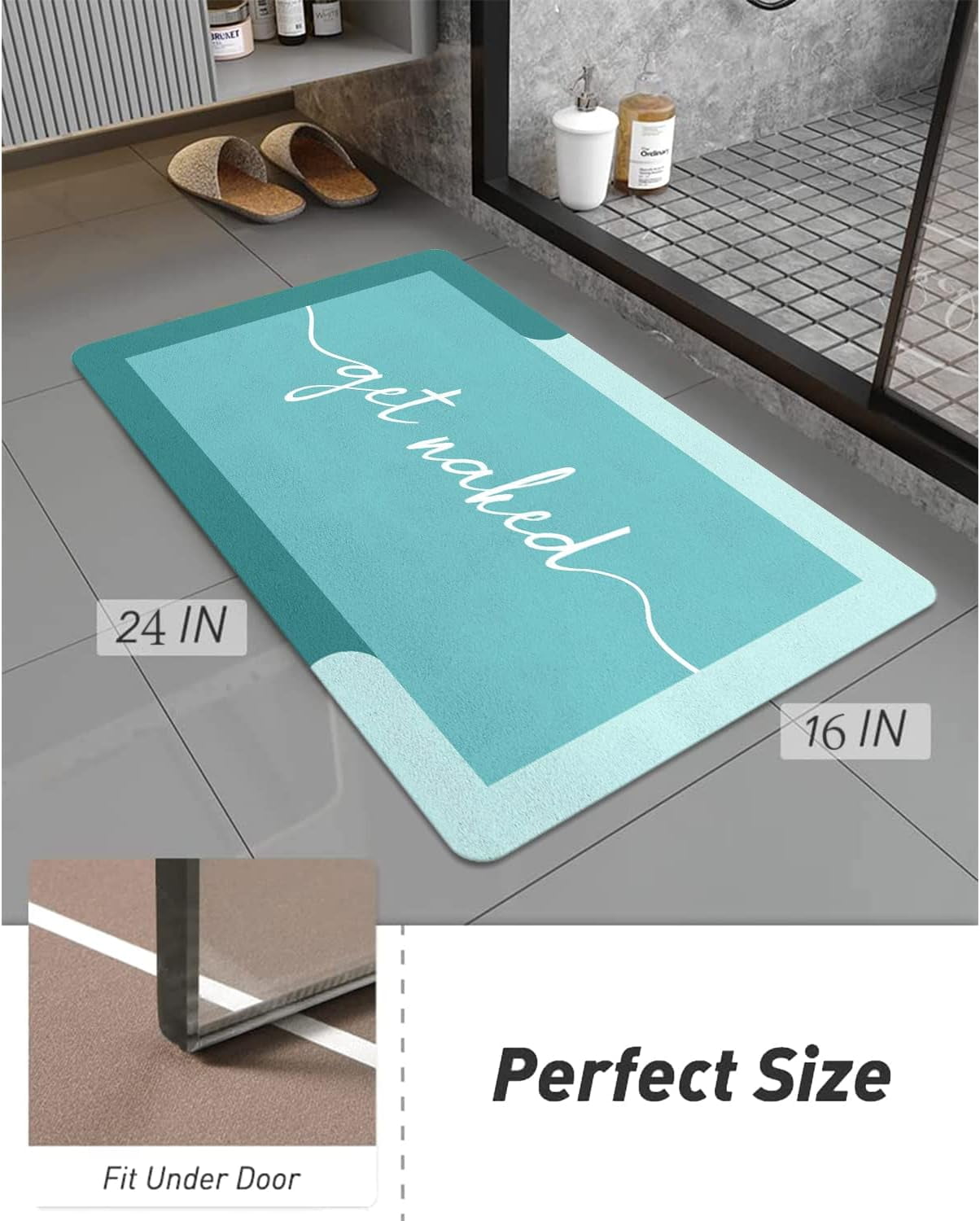 Get Naked Bath Mat Rug,Non-Slip Super Absorbent Bath Mat,Shower Bath Mat for Bathroom,Quick Dry Bath Mat for Bathroom Floor,Tub and Shower,Thin Bathroom Rugs Fit Under Door,16"x24"