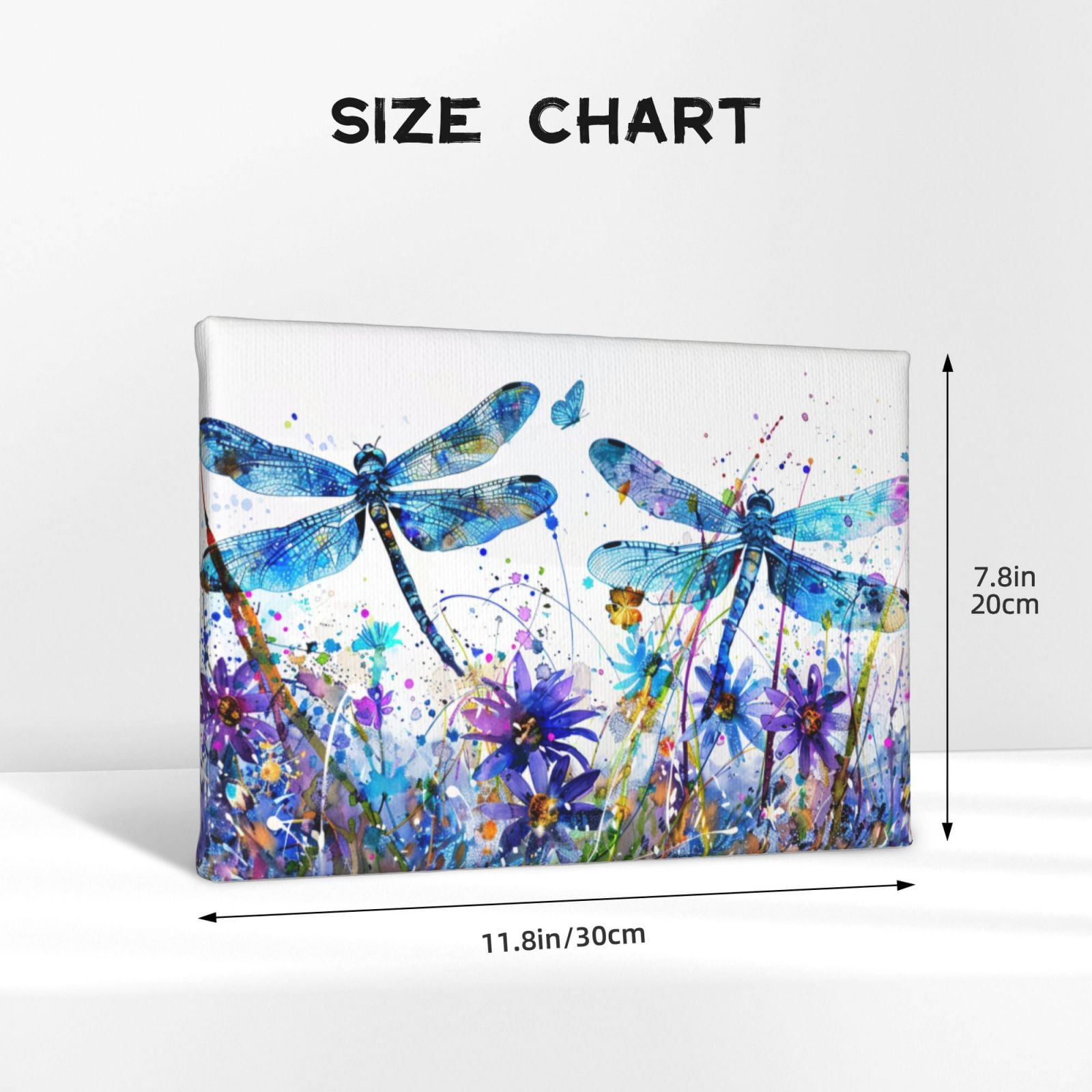 8x12 inch Yard Decor Colorful Dragonflies & Flowers Painting Canvas Poster,Rustic Villa Garden Yard Wall Art Decor Paintings,Insect Club,Cafes,Bar,Campus Decor,For Dragonflies Lovers Gifts