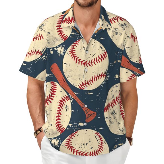 Men's Casual Short Sleeve Button Down Hawaiian Shirts Summer Tops , Baseball Bat Sport