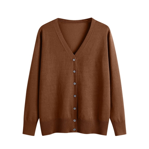 Admvng Cardigan Sweaters for Women Solid Casual Knitted Button Up Long Sleeved Plus V-neck Sweater Tops, Size S-3XL