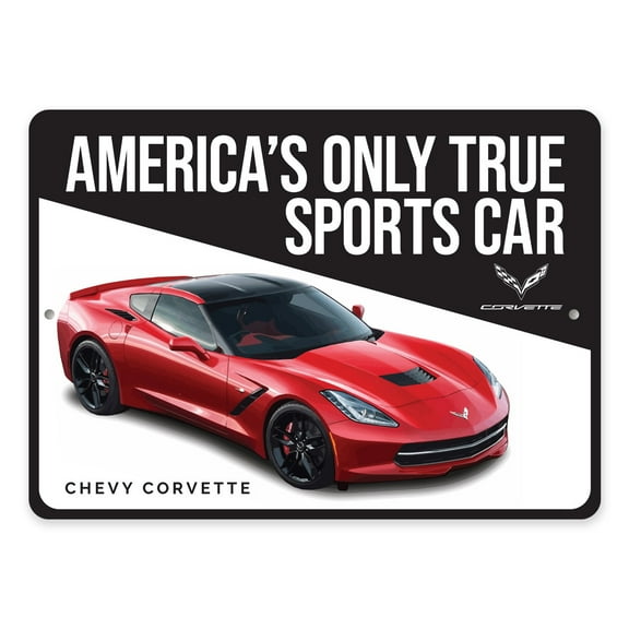 Americas Only True Sports Car Chevy Corvette Aluminum Metal Decor Sign - 4x18 inches