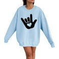 thumbnail image 2 of Bmisegm Women Saint-Valentin Simple et à la Mode Je t'Aime Geste Imprimé Col Rond Manches Longues Sweat Sans Capuche Décontracté pour Women Bleu P, 2 of 3