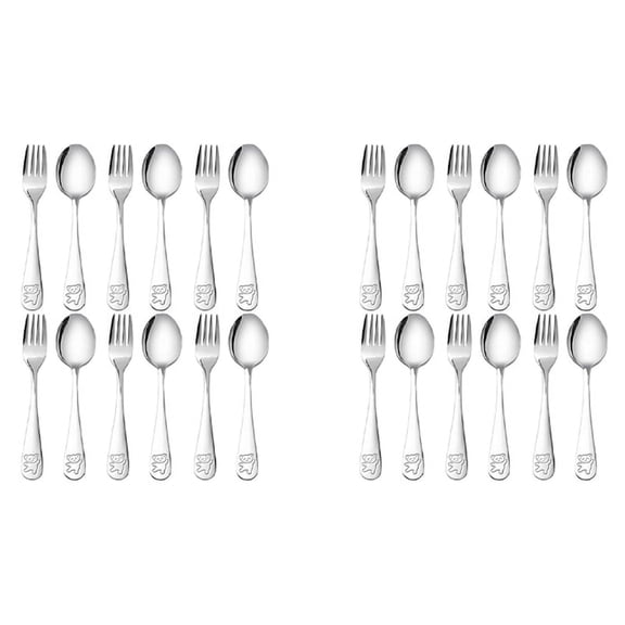 24 Pieces Kids Silverware Stainless Steel Children's Safe Flatware Child Spoon and Fork Set Toddler Utensils,12 x Safe Forks 12 x Children Tablespoons,Silver