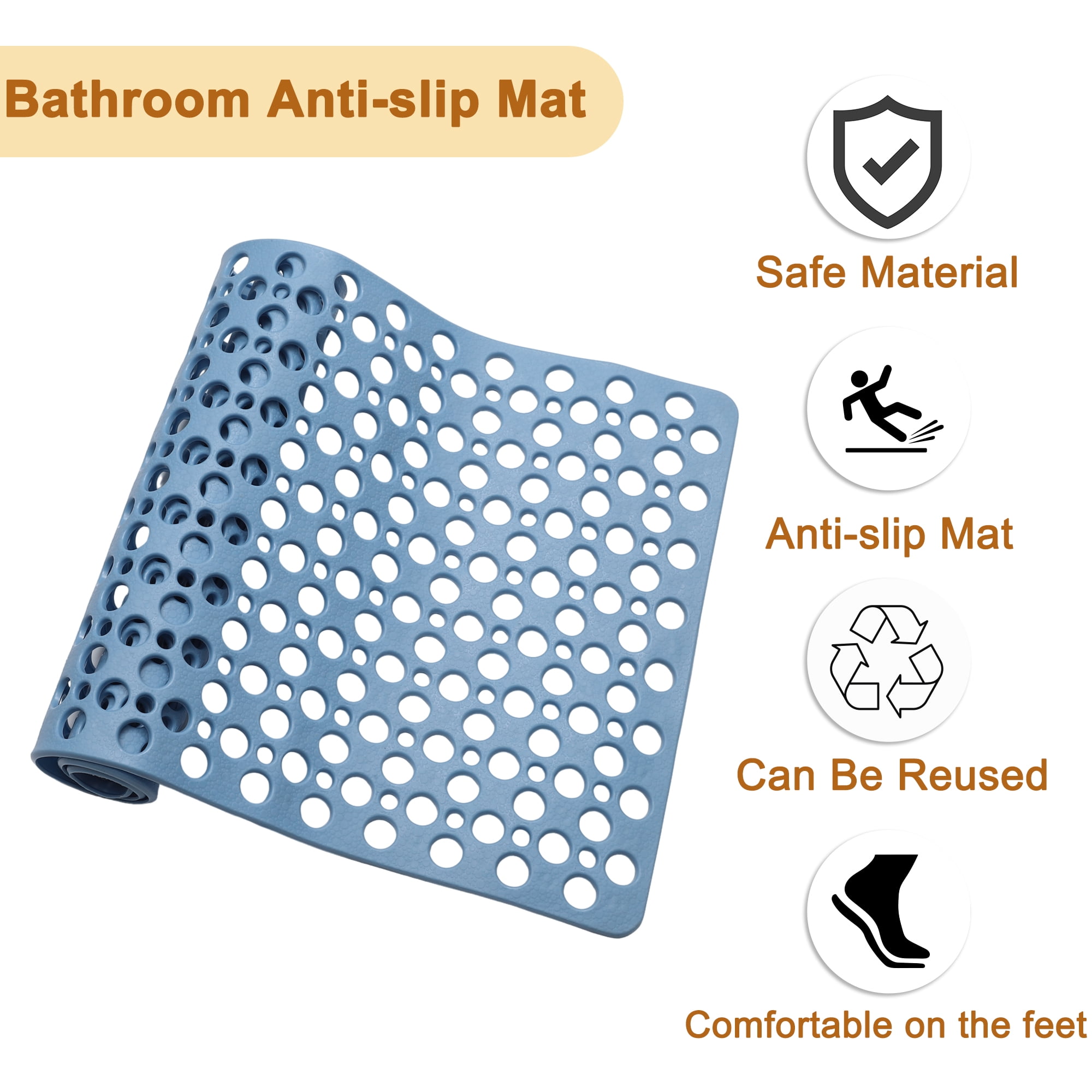 Unique Bargains Nonslip Bathtub Mat Bathtub Shower Mat Machine Washable Bath Mat for Tub Nonslip 34.65"x15.75" Blue