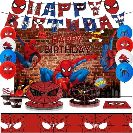 Spiderman Theme Party Decorations Tableware Set , 125PCS Spiderman Birthday Plates and Cups Napkins Tablecloth Spiderman Birthday Decorations Tableware