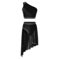 thumbnail image 3 of Traje de danza lírica de Ballet para patinaje artístico y gimnasia con diamantes de imitación para mujer, Top corto fruncido con falda dividida, trajes superpuestos de baile, 3 of 5
