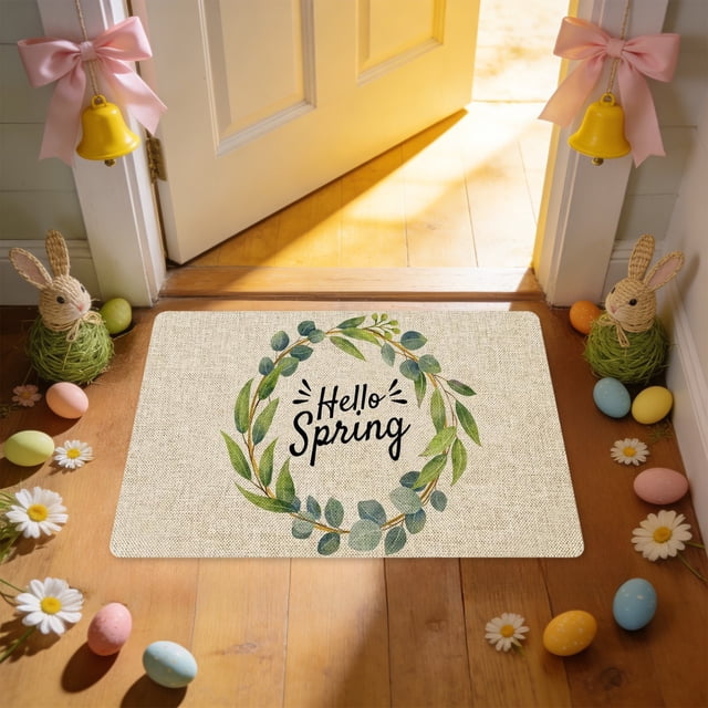 CaiYueKe Easter Doormat Non Slip Welcome Mat Indoor Outdoor Waterproof Washable Rug Front Door Entryway Spring Holiday Decor Home Floor Mat Decorations