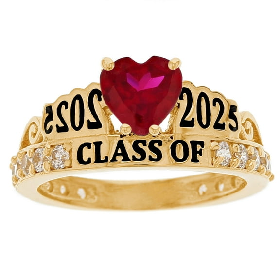JackAni 10k Yellow Gold Simulated Ruby July Birthstone Gorgeous 2025 Graduation Ring - Size 5.00