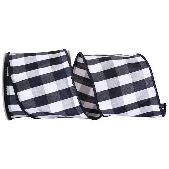 Reliant Ribbon - 92679W-984-10F, Grand Gingham Check Wired Edge Ribbon, Black/white, 4 Inch, 10 Yards