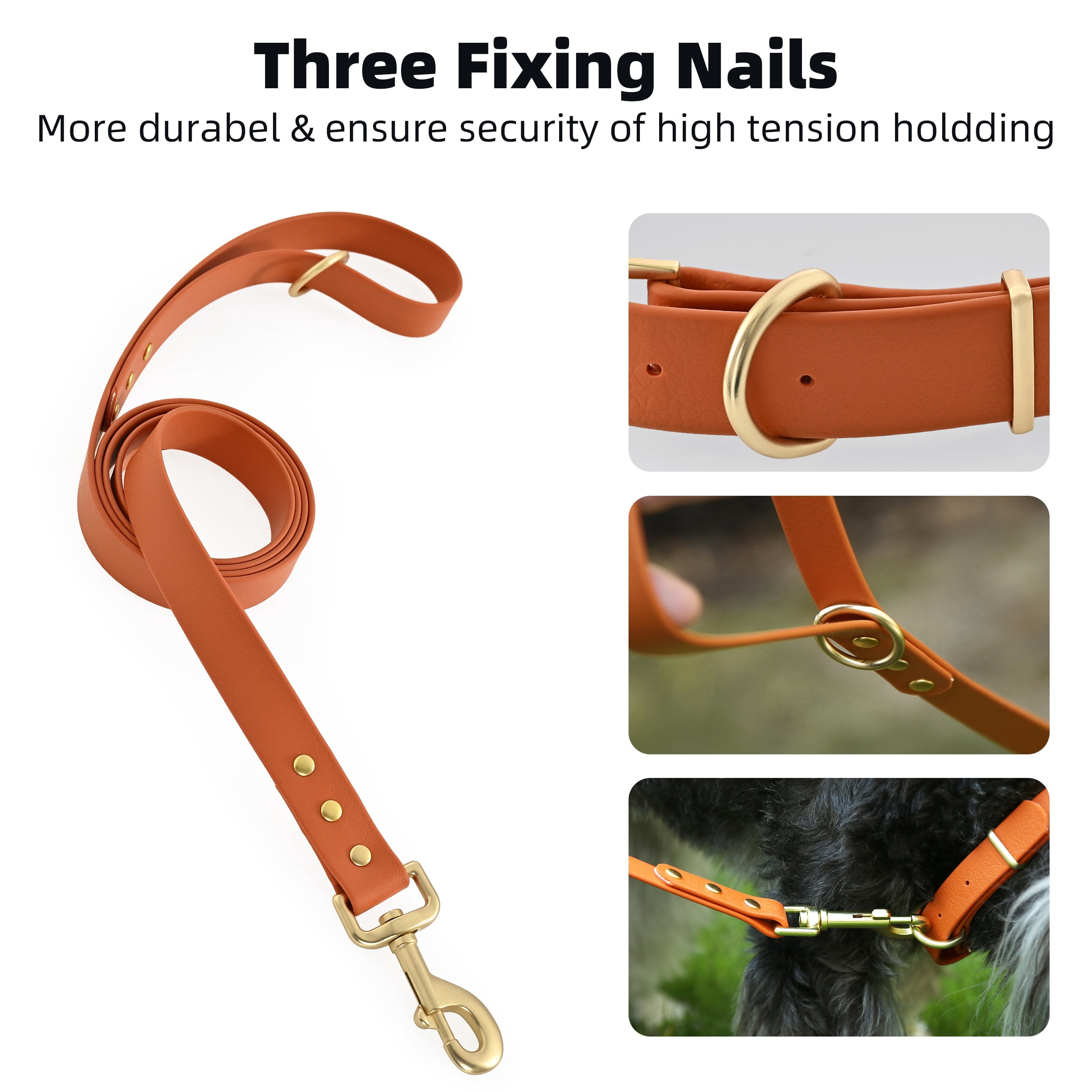 Max & Marlow Waterproof TPU Coated Dog Collar and 5 ft Leash Set, Orange, Small