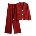 thumbnail image 2 of Roncen Women's Autumn and Winter Knit Open Cardigan and Wide Leg Pants Two-Piece Set, 2 of 6