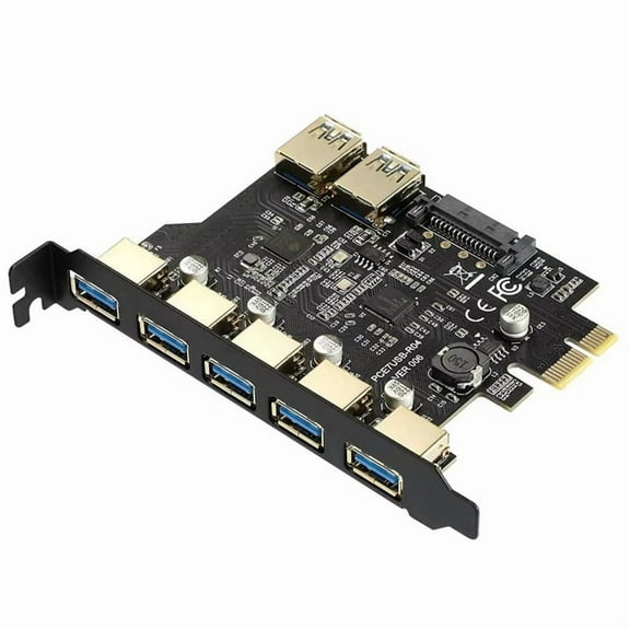 PCI-E USB 3.0 7 Ports Expansion Card with 15pin Power Connector PCIE X1 USB3.0 Adapter 5Gbps,1 * 7 Port USB3.0 PCI-E Card,Black