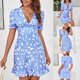 thumbnail image 2 of Moda mujer verano impreso manga corta con cuello en v volante casual vestido casual Pompotops  ghjkhdj14329, 2 of 9