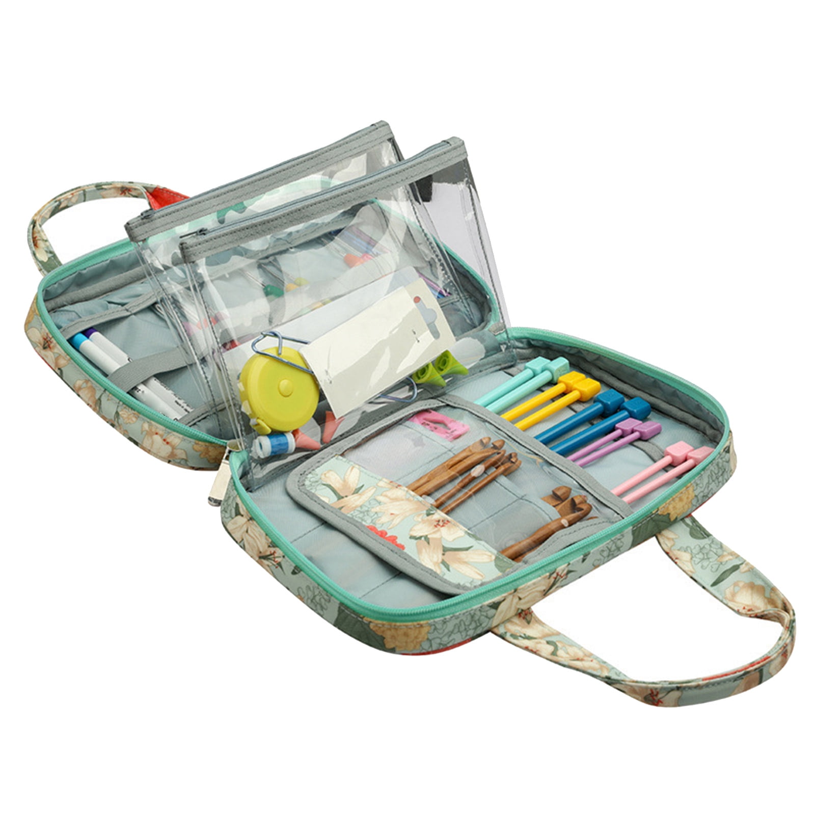 Crochet Hook Case Knitting Needle Case with Double Handle Crochet Needle Hook Organiser Portable Travel Storage Bag