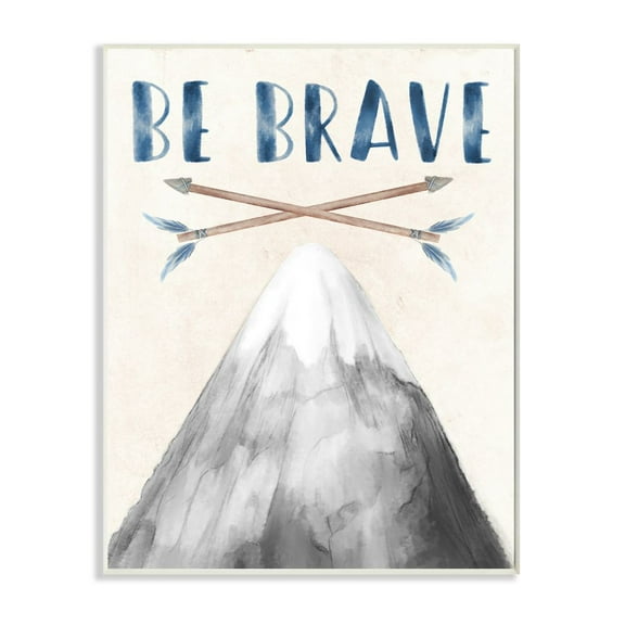Stupell Industries Inspirational Be Brave Text Mountain Arrows Grey Blue Graphic Art Unframed Art Print Wall Art, 13x19, by Daphne Polselli
