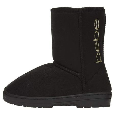 bebe Girls Winter Boots Size 12 Designed with Side Logo Embroidery Casual Warm Slip-On Mid-Calf Microsuede Walking Snow Flat Shoes (Best Make Of Walking Boots)