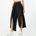 thumbnail image 2 of PMVFHDE Women's Summer High Waist Side Slit Pants Flowy Wide Leg Breathable Lightweight Casual Comfortable Palazzo Trousers Black，L, 2 of 6