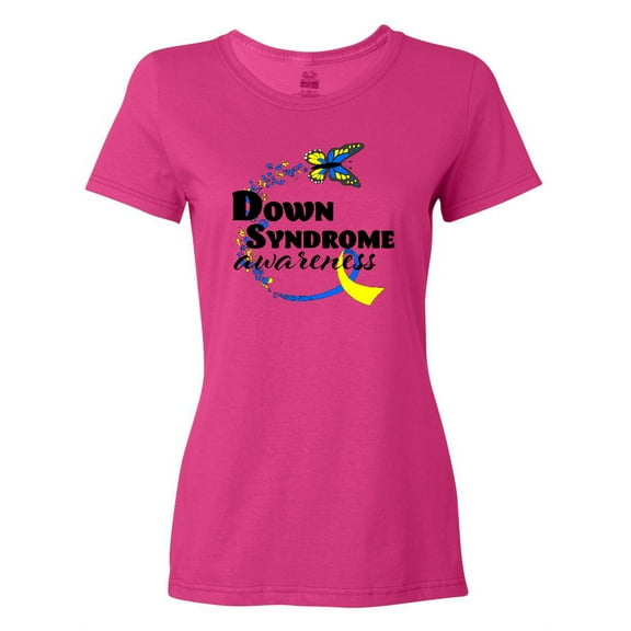 Inktastic Down Syndrome Awareness with Butterfly and Ribbon Women's T-Shirt